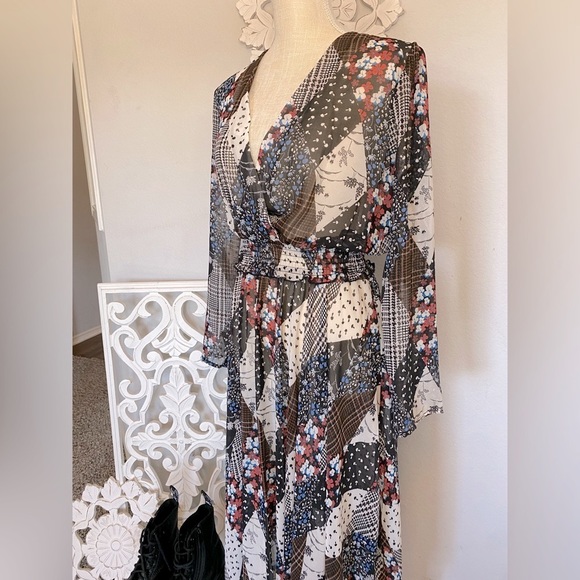 Tommy Hilfiger multicolor asymmetric dress long sleeve size M Smock Chiffon Midi - Picture 4 of 15